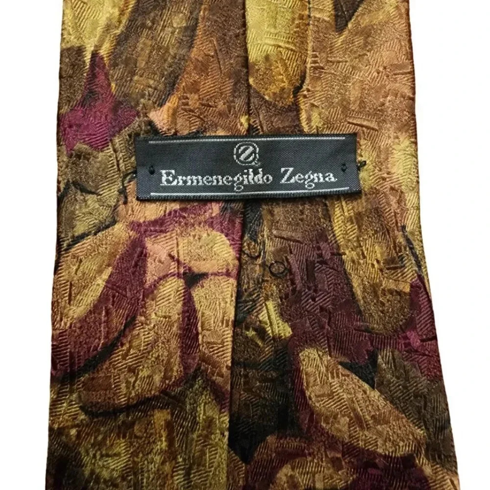 Vintage Ermenegildo Zenga Tie Dark Red Abstract Circles Made in Itlay 100% Silk - Picture 3 of 6